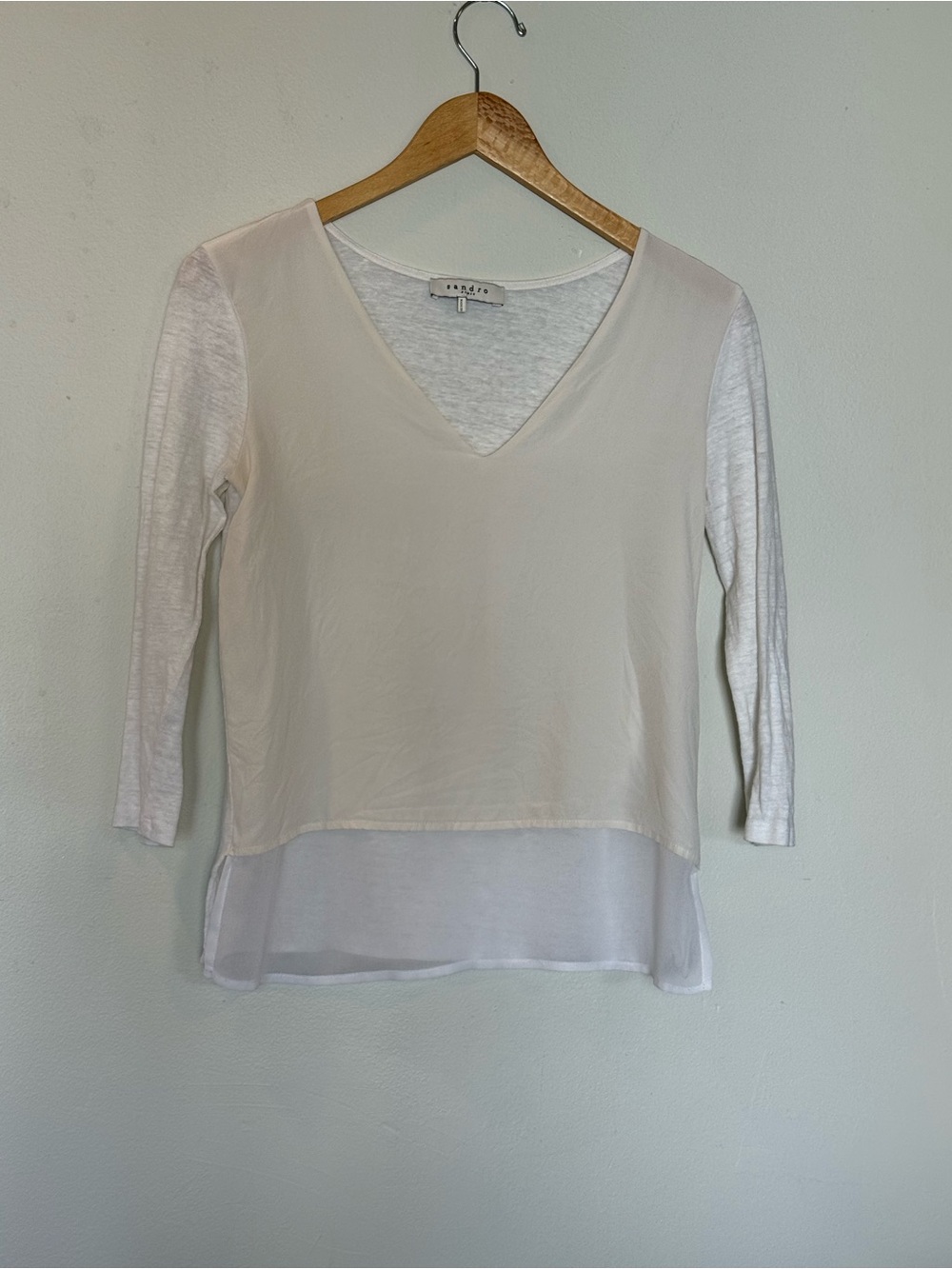 Sandro Paris Ivory/White Silk & Linen Top
